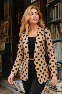 armonika Women's Mink Polka Dot Single Button Jacket