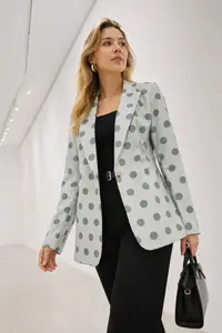 armonika Women's Mint Polka Dot Single Button Jacket