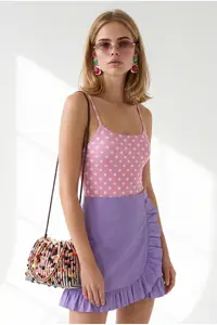 Olalook Women's Polka Dot Pink Strappy Bodysuit with Six Snaps - Image 2