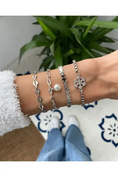 MagicStone Kar Tanesi Silver 4 Sets Kombin Bracelet