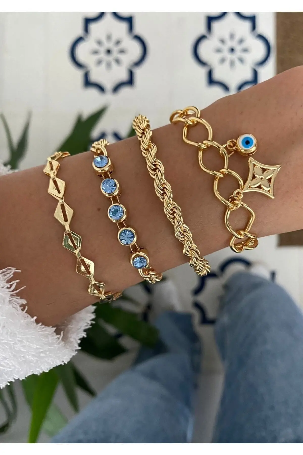 MagicStone Turquoise Stone 4 Sets Kombin Bracelet