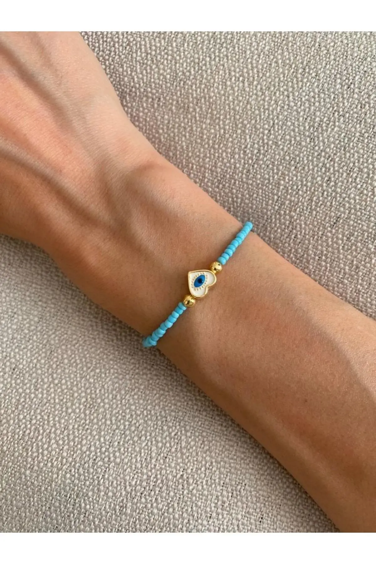 MagicStone Heart Eye Summer Boncuklu Gold Bracelet