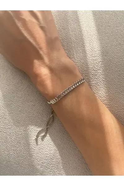 MagicStone Baguette Lift Adjustable Silver Bracelet
