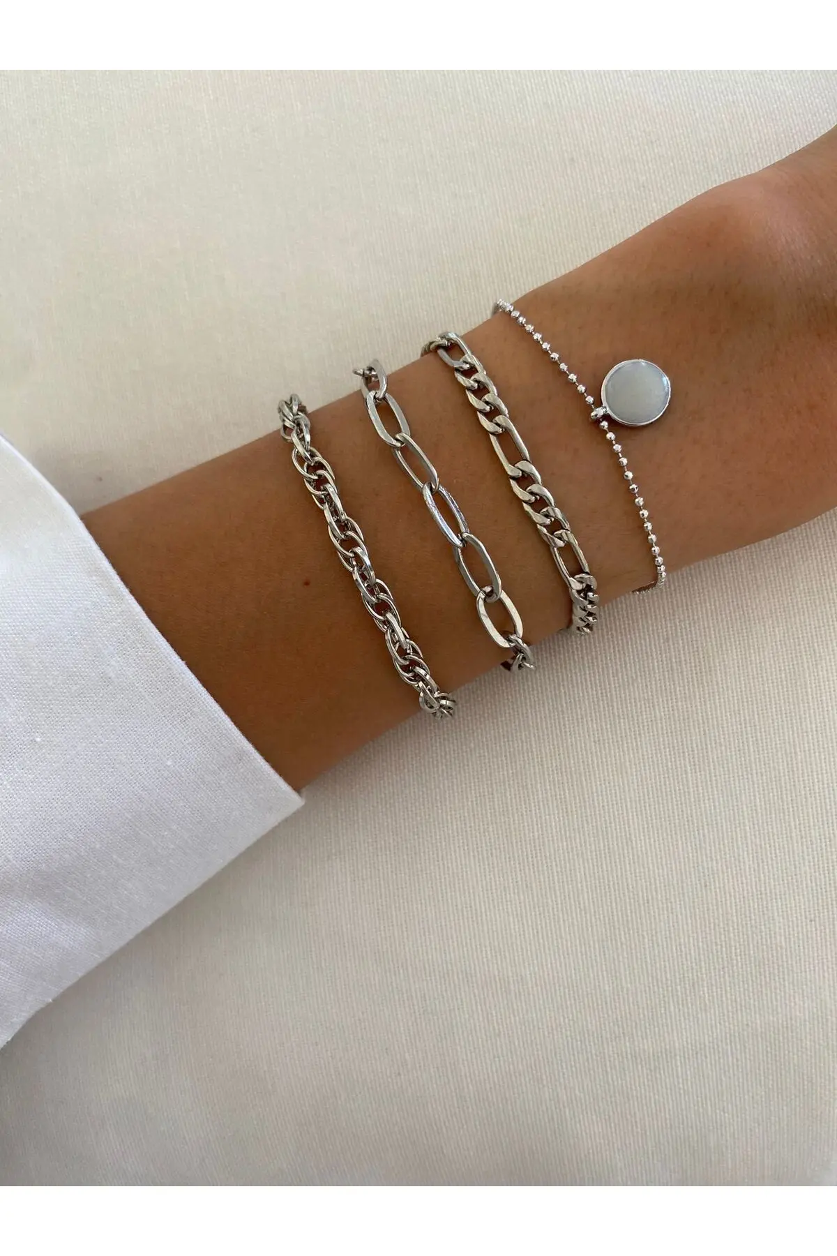 MagicStone Silver Pearl Kapak 4 Sets Kombin Bracelet
