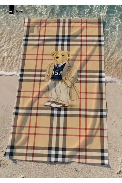 Marte Home TEDDY BEAR PLAID PRINTED BEACH TOWEL - 75x150 CM