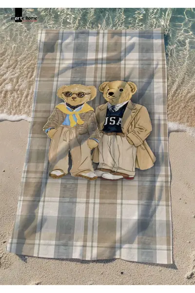 Marte Home TEDDY BEAR PLAID   PRINTED BEACH TOWEL - 75x150 CM