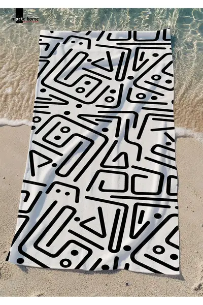 Marte Home Black Doodle - Printed Beach Towel