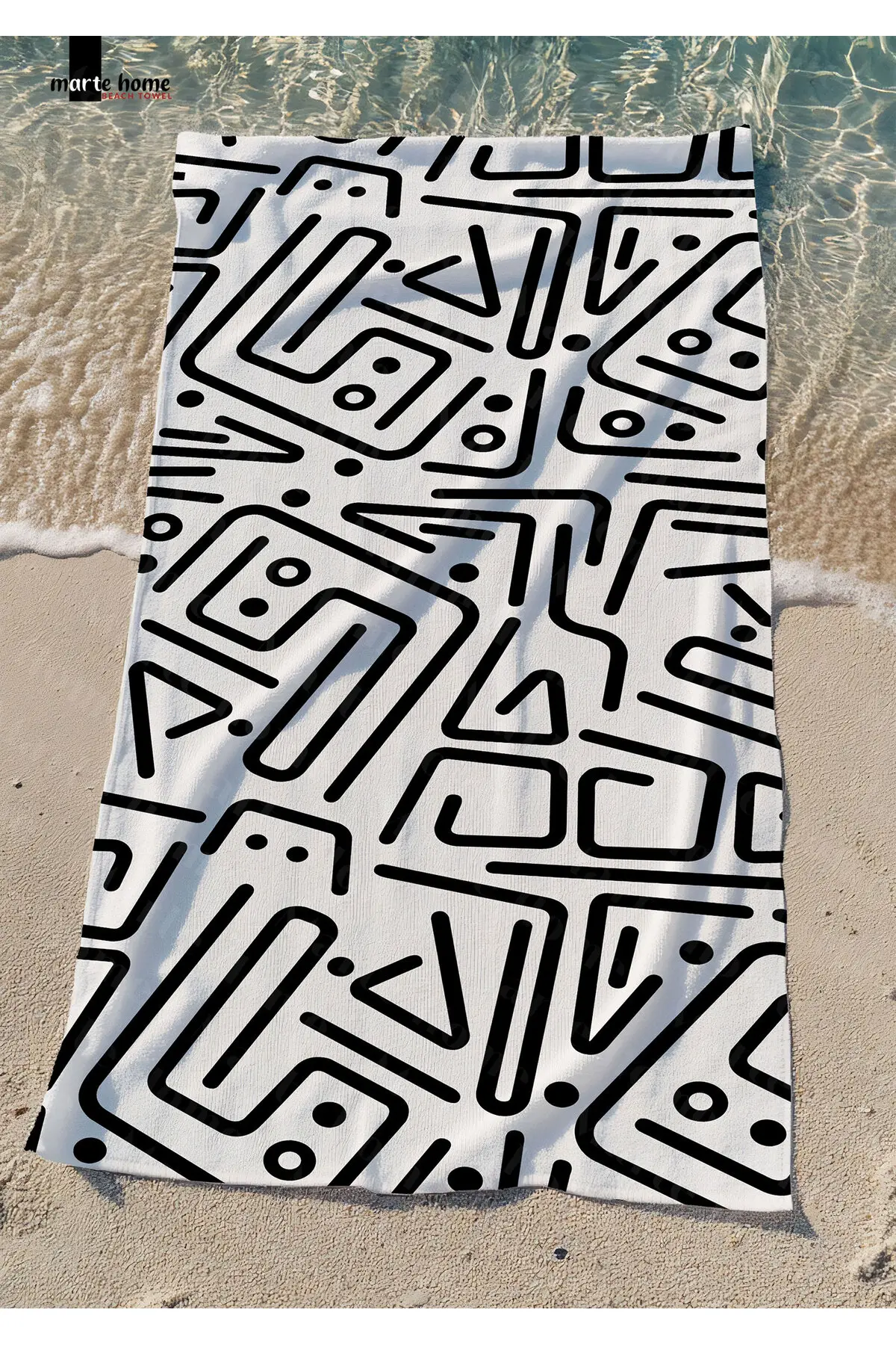Marte Home Black Doodle - Printed Beach Towel