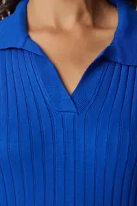 Happiness İstanbul Women's Dark Blue Polo Neck Ribbed Knitwear Sweater - Image 6