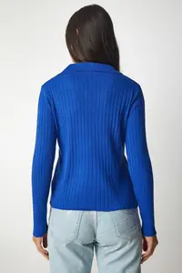 Happiness İstanbul Women's Dark Blue Polo Neck Ribbed Knitwear Sweater - Image 7