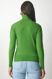 Happiness İstanbul Women's Green Turtleneck Corduroy Knitwear Sweater bv00087 - Image 5