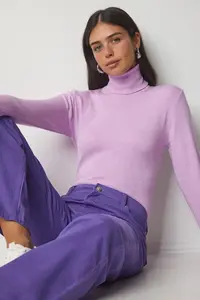 Happiness İstanbul Women's Lilac Turtleneck Corduroy Knitwear Sweater bv00087