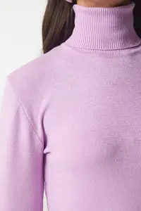 Happiness İstanbul Women's Lilac Turtleneck Corduroy Knitwear Sweater bv00087 - Image 5