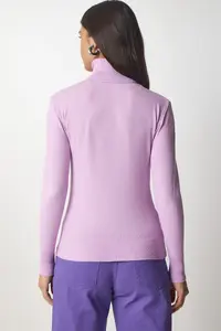 Happiness İstanbul Women's Lilac Turtleneck Corduroy Knitwear Sweater bv00087 - Image 6