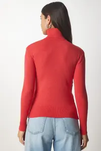 Happiness İstanbul Women's Orange Turtleneck Corduroy Knitwear Sweater bv00087 - Image 5