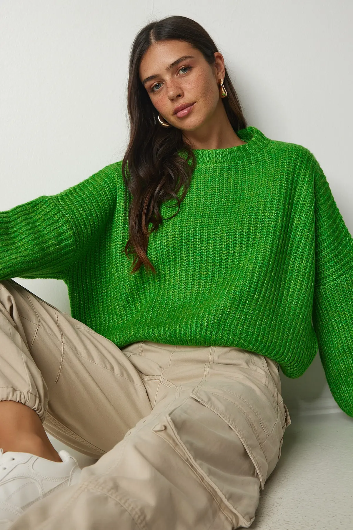 Happiness İstanbul Women's Light Green Balloon Sleeve Basic Knitwear Sweater