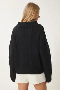 Happiness İstanbul Women's Black Pearl Buttoned Motif Knitwear Sweater - Image 4