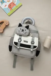 VEIBAG  4 Compartment Kindergarten Bag with Cat Detail - Water Bottle Pocket and Comfortable Design - Gray - Image 6
