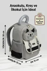VEIBAG  4 Compartment Kindergarten Bag with Cat Detail - Water Bottle Pocket and Comfortable Design - Gray - Image 8