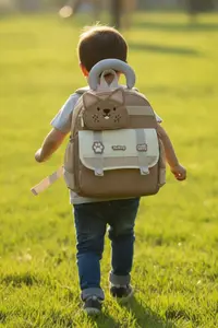VEIBAG  3-Compartment Kindergarten Bag with Cat Detail - Water Bottle Pocket and Comfortable Design - Mink - Image 6
