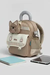 VEIBAG  3-Compartment Kindergarten Bag with Cat Detail - Water Bottle Pocket and Comfortable Design - Mink - Image 8