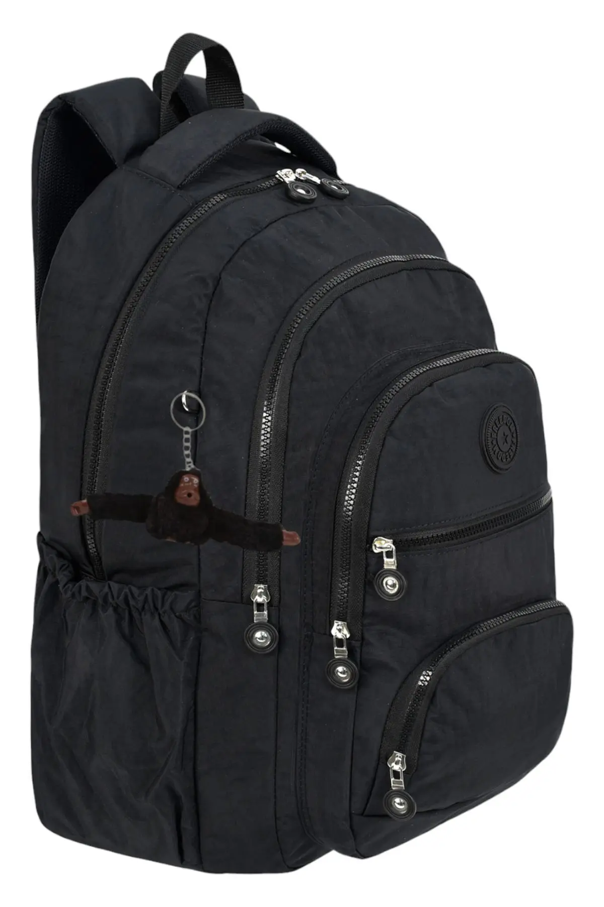 Çantaland 5 Compartment Luxury Crinkle Fabric High School and Middle School Backpack + Monkey Keychain Gift