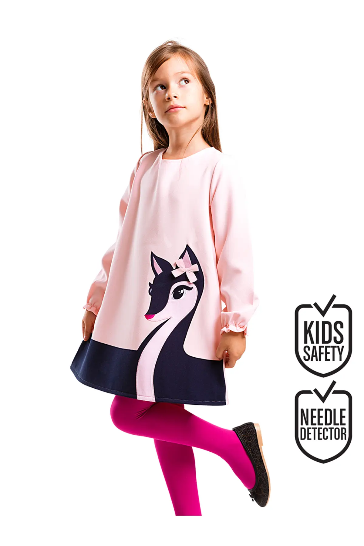Denokids Elegant Ceylan Girls' Weaving Pink Winter Dress