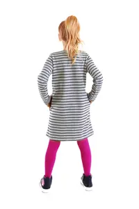 Denokids Gray Twin Cat Pocket Long Sleeve Striped Girl's Dress - Image 2