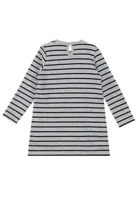 Denokids Gray Twin Cat Pocket Long Sleeve Striped Girl's Dress - Image 4