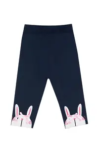 Denokids Rabbit Appliqued Girl's Pink Navy Blue Summer T-shirt Tunic Tights Set - Image 6