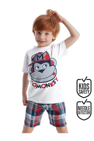 Denokids Monkey Plaid Boys' T-Shirt Shorts Set