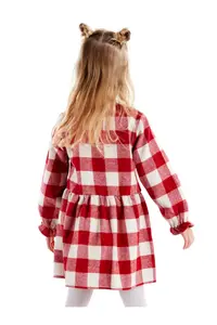 Denokids Black Rabbit Red Plaid Girl's Dress with Elastic Sleeves - Image 2