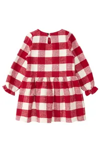 Denokids Black Rabbit Red Plaid Girl's Dress with Elastic Sleeves - Image 4