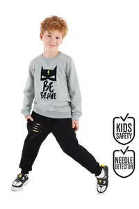 Denokids Cesur Gray Black Boys' Tracksuit Set