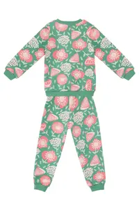 Denokids Pink Floral Baby Girl Green Tracksuit Set - Image 2