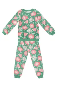 Denokids Pink Floral Baby Girl Green Tracksuit Set - Image 3
