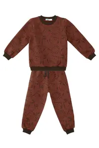Denokids Hayvanlar Baby Size Brown Tracksuit Set - Image 3