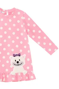 Denokids Teddy Bear Baby Girl Polka Dot Pink Dress - Image 5