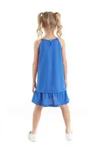 Denokids Checkered Rabbit Girls' Blue Sleeveless Summer Dress - Image 2