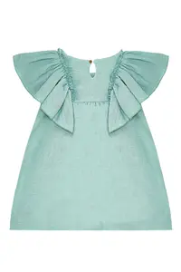 Denokids Floral Baby Girl Kid Green Muslin Ruffle Summer Dress - Image 4