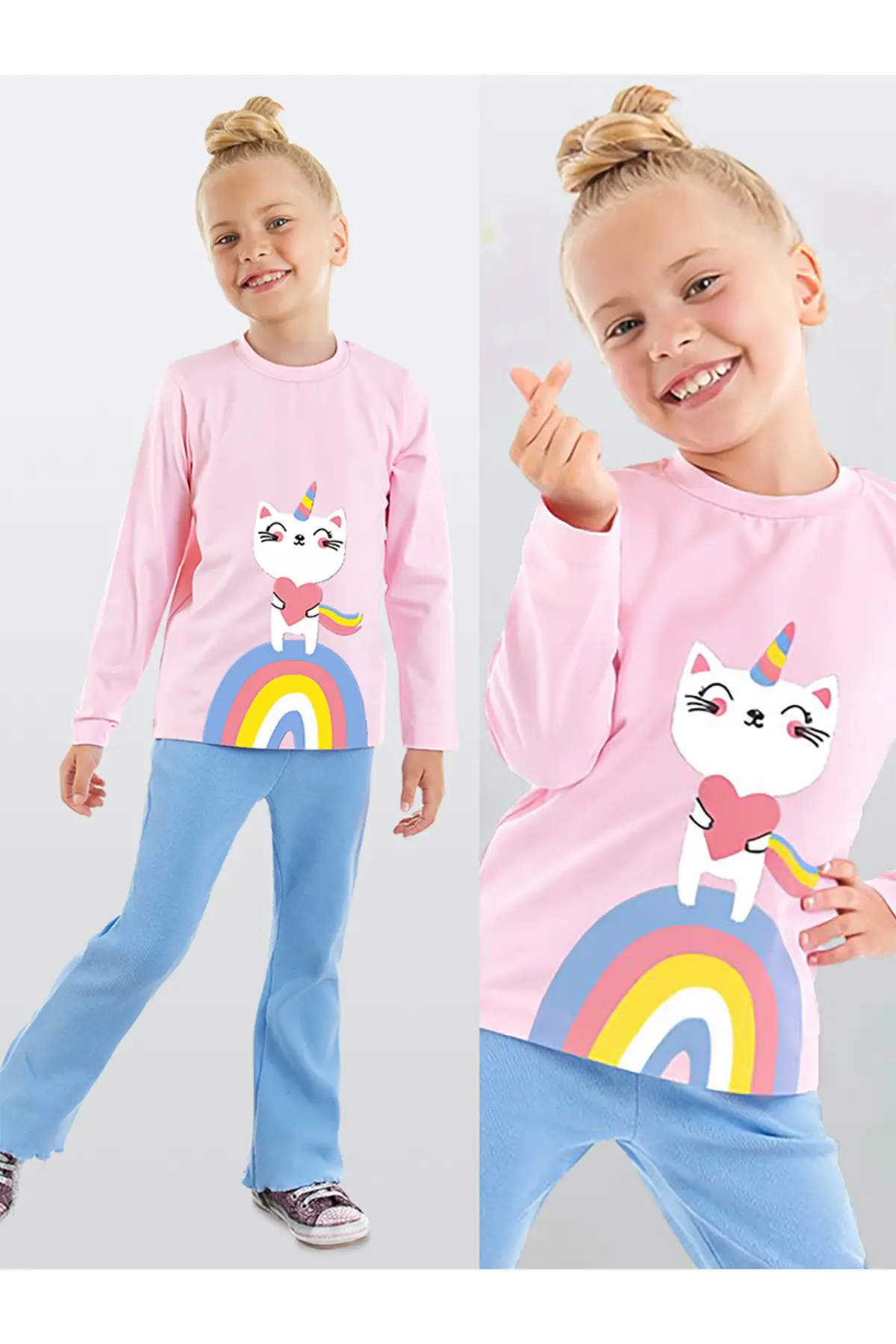 Denokids Catcorn Girls' T-Shirt Pants Set