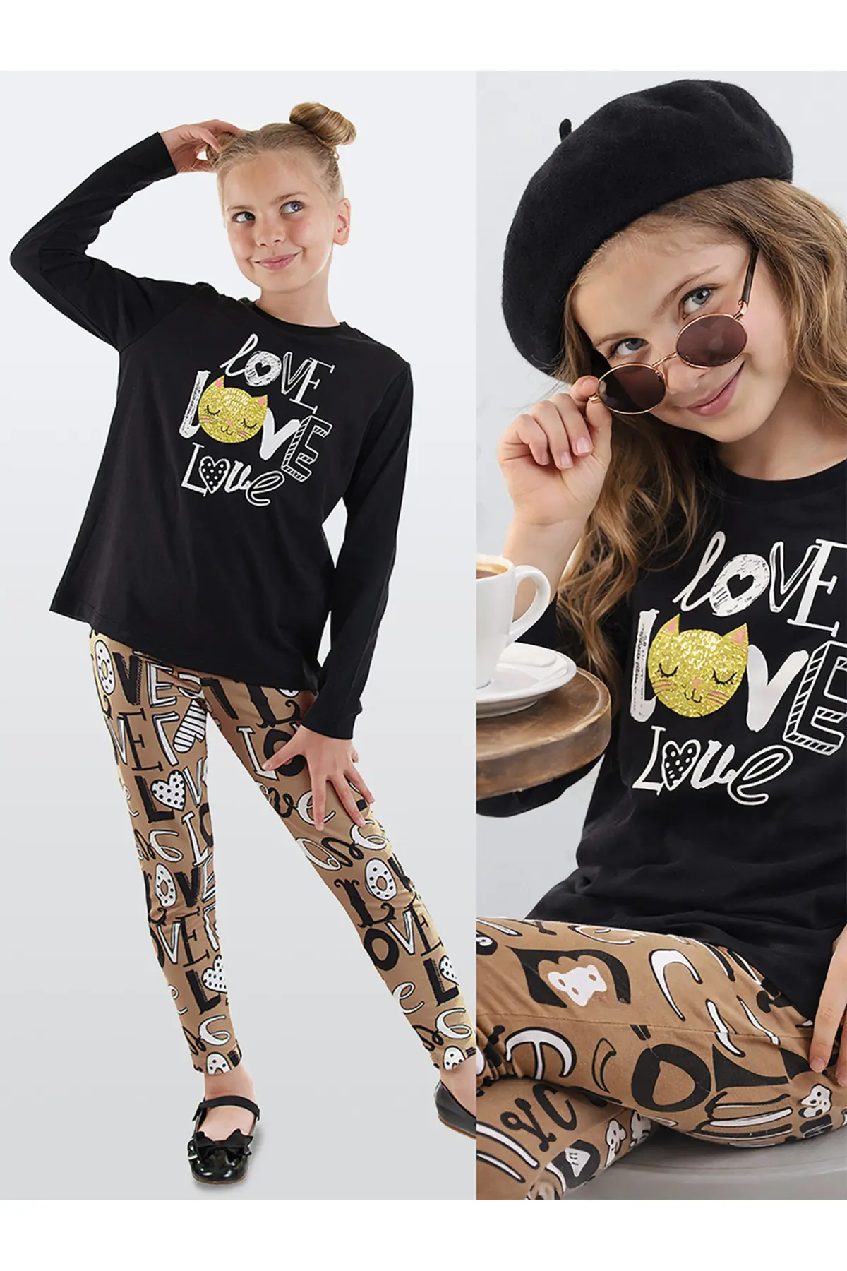 Denokids Love Girls' T-Shirt Leggings Set