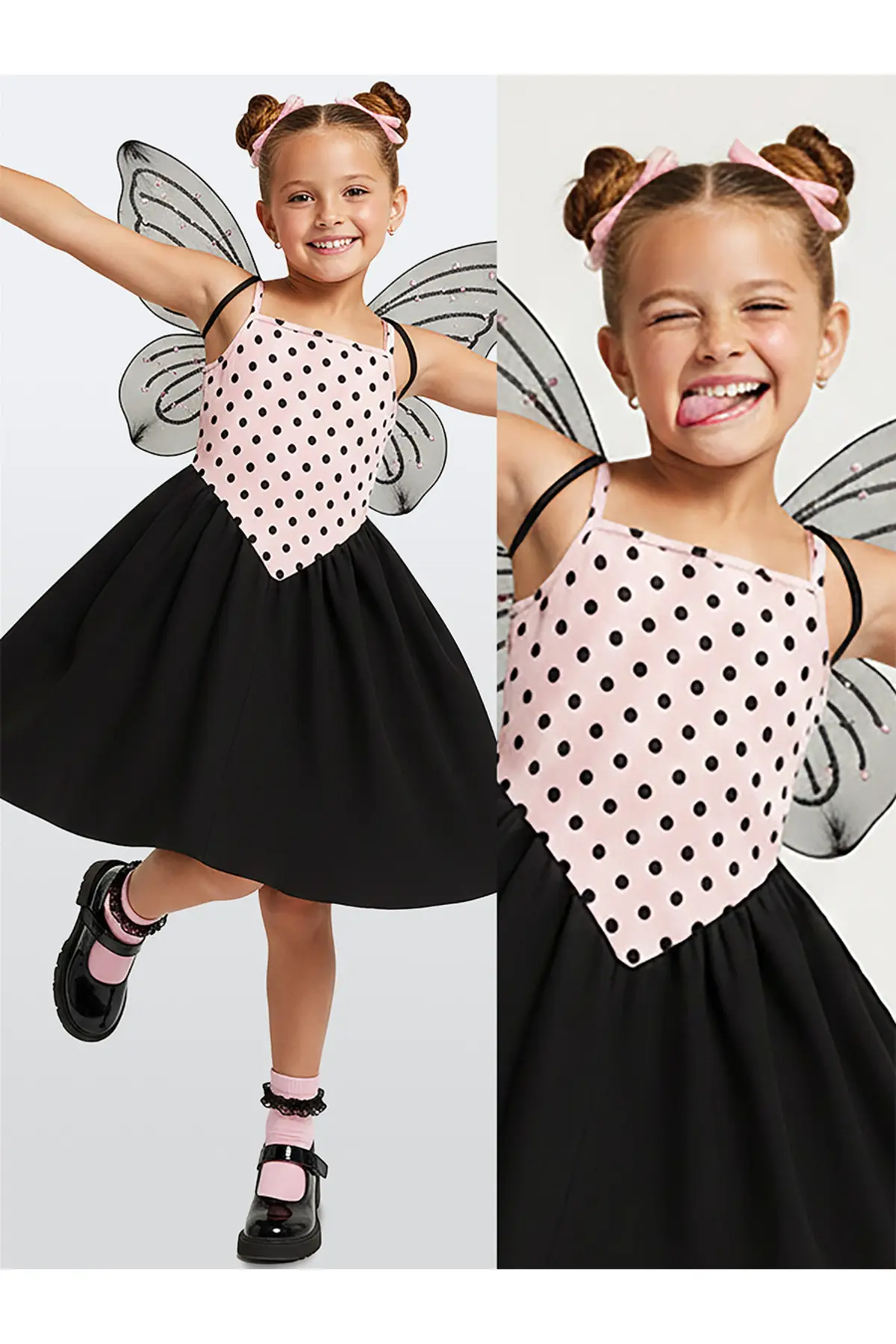 Denokids Girl's Dress Cotton Pink Black Polka Dot Spring Summer Season 5-8 Years