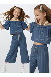 Denokids Girl's Suit Denim Look Blouse Trousers Woven Summer 4-10 Years