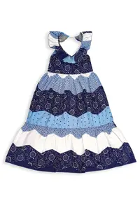 Denokids Girl's Festive Long Dress 100% Cotton Poplin Navy Blue White Spring Summer Season 5-10 Years - Image 4