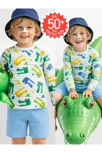 Denokids UV Protected Boy's Swimsuit T-shirt UVP+50 Factor Protection Long Sleeve Crocodile