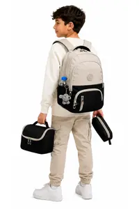 ÇantaExpress Suay Durable first School Bag Set of 3 Unisex Children primary school Bag 8010 Beige-black