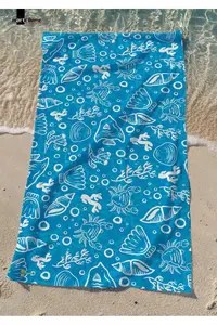 Marte Home Datça - Blue Coral pattern Printed Beach Towel