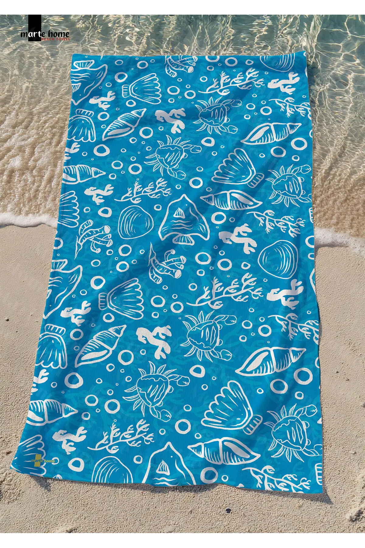 Marte Home Datça - Blue Coral pattern Printed Beach Towel