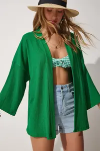 Happiness İstanbul Women's Green Layered Collar Textured Seasonal Jacket - Image 2